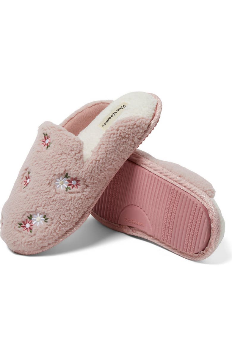 DEARFOAMS Teddy Tab Scuff Slipper, Alternate, color, Pink Daisy