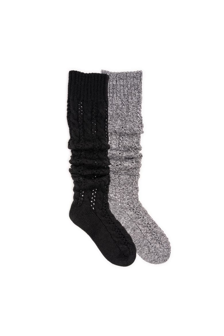 Slouch Knit Cable Socks 2 Pair Pack, Main, color, Ebony/Ebony Marl