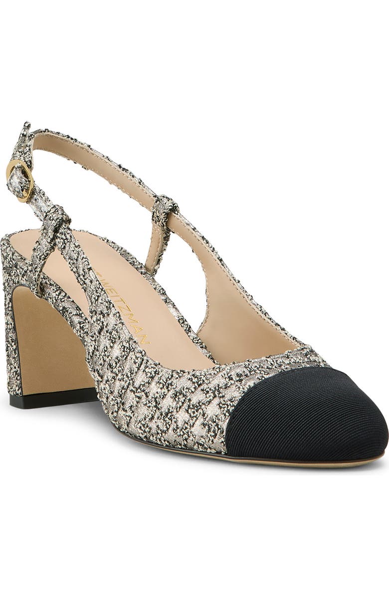 Stuart Weitzman Babette Cap Toe Slingback Pump, Main, color, Light Gold/ Black