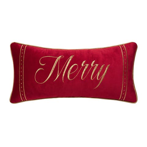 "Merry" Christmas Red Mini Accent Pillow 10" x 20"