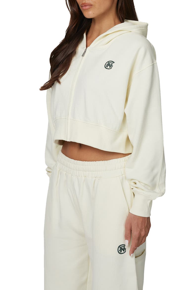 Cropped Zipped Halftone Hoodie, Alternate, color, Ivory