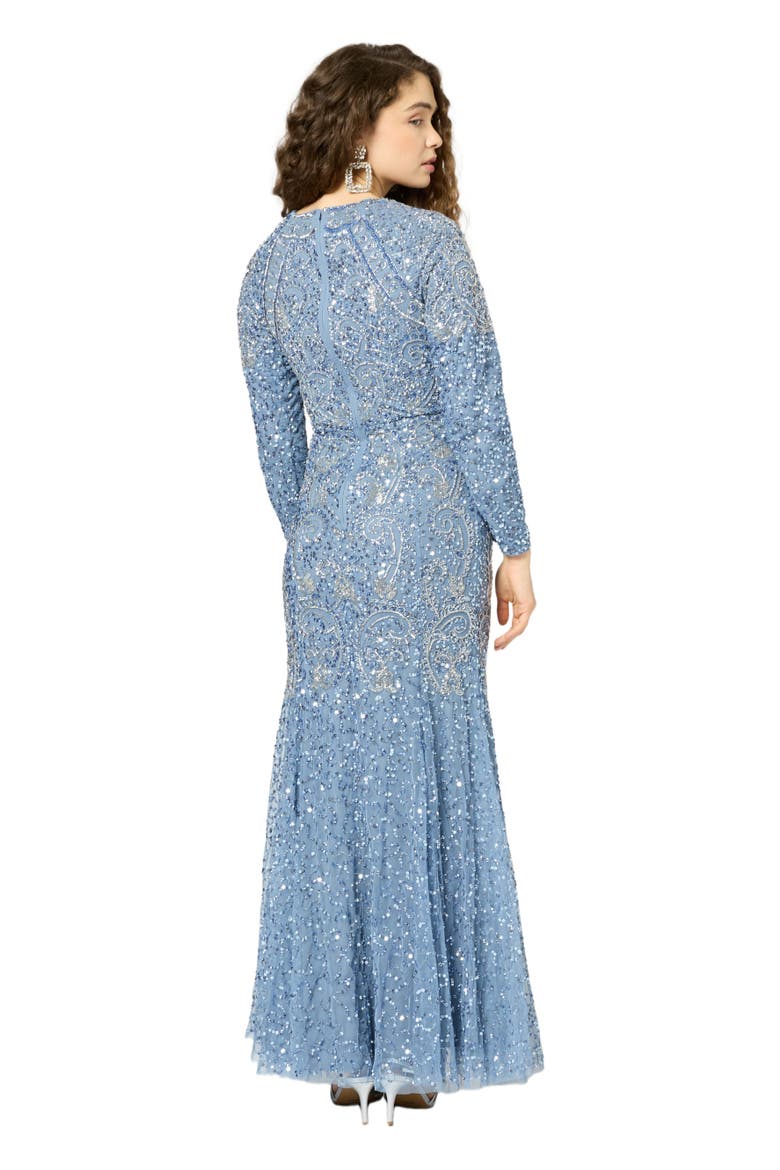 Modest Embellished Sequin Beaded Maxi Occasional Dress, Alternate, color, POWDER BLUE