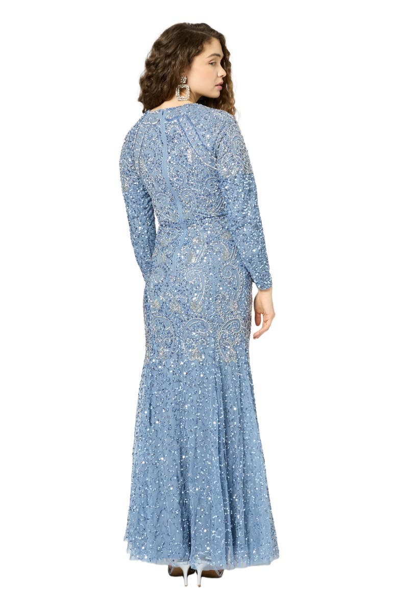 MARYISA Modest Embellished Sequin Beaded Maxi Occasional Dress, Alternate, color, Powder Blue