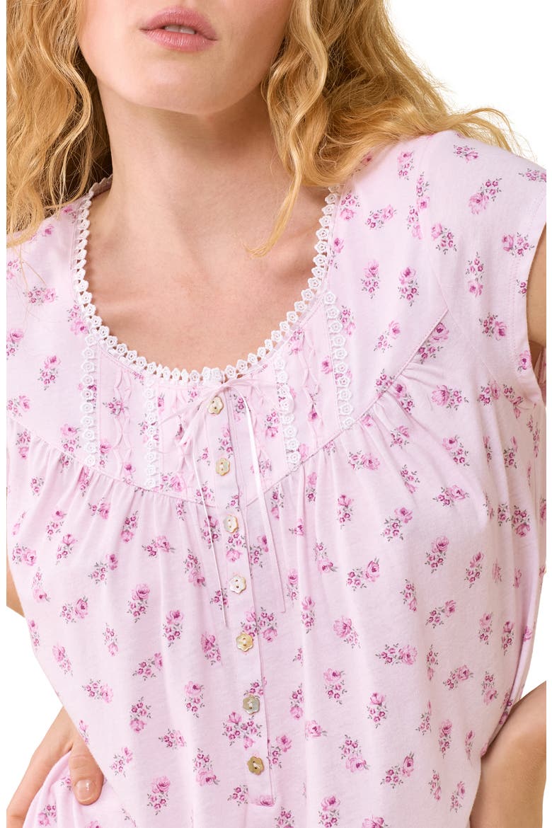 Cap Sleeve Short Cotton Jersey Nightgown, Alternate, color, PINK FLOWER