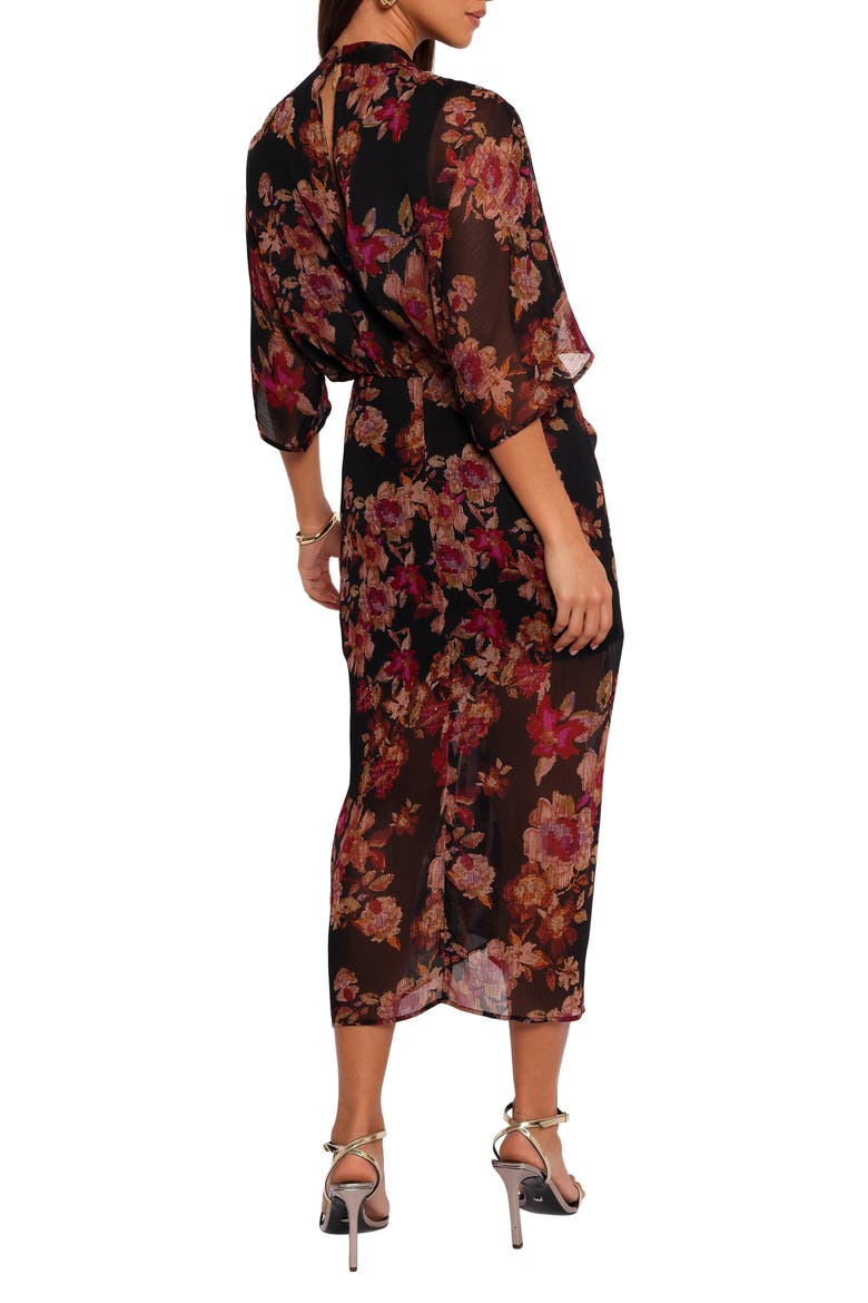 Audrina Floral Chiffon Midi Dress, Alternate, color, DEEP NIGHT FLORAL