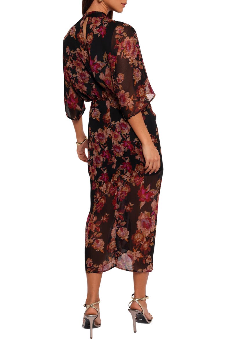 Petal & Pup Audrina Floral Chiffon Midi Dress, Alternate, color, Deep Night Floral