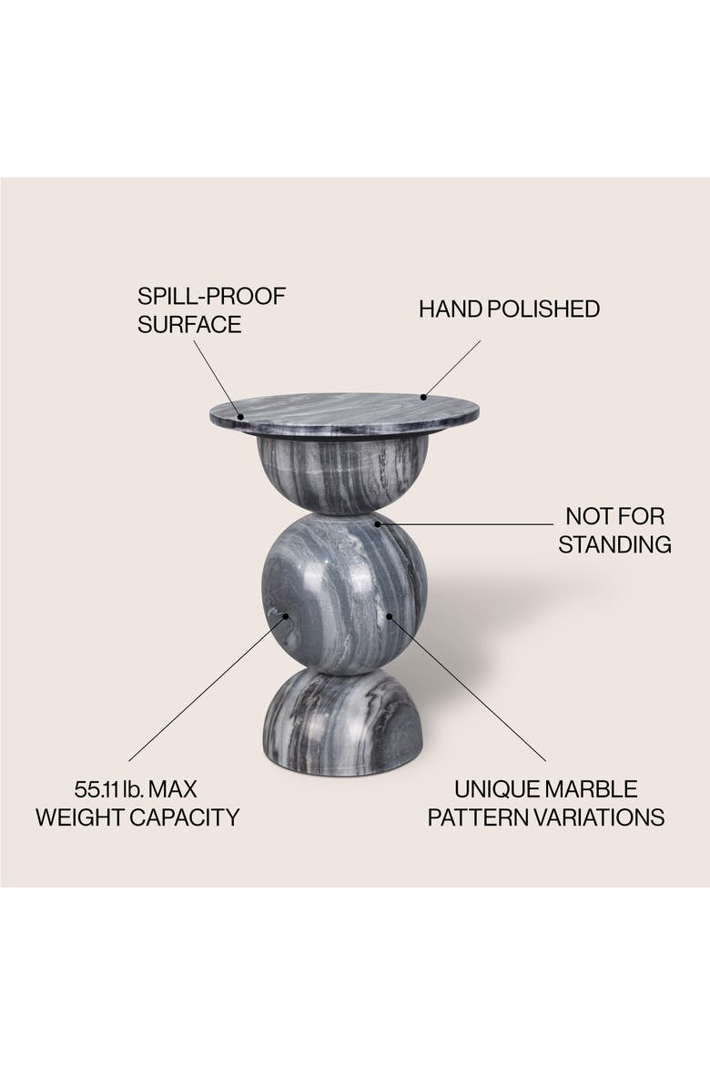 Aura Modern Round Solid Marble Sculptural Stacked Sphere End Table, Geometric Pedestal Accent Side Table, Alternate, color, Dark Gray/Light Gray