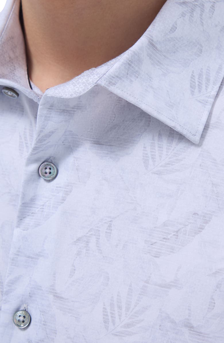 Bugatchi Jimmy OoohCotton<sup>®</sup> Leaf Print Button-Up Shirt, Alternate, color, Platinum