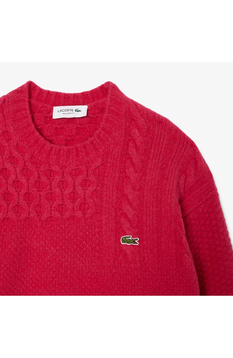 Lacoste Mixed Texture Wool Blend Crewneck Sweater, Alternate, color, Bigarreau Cherry