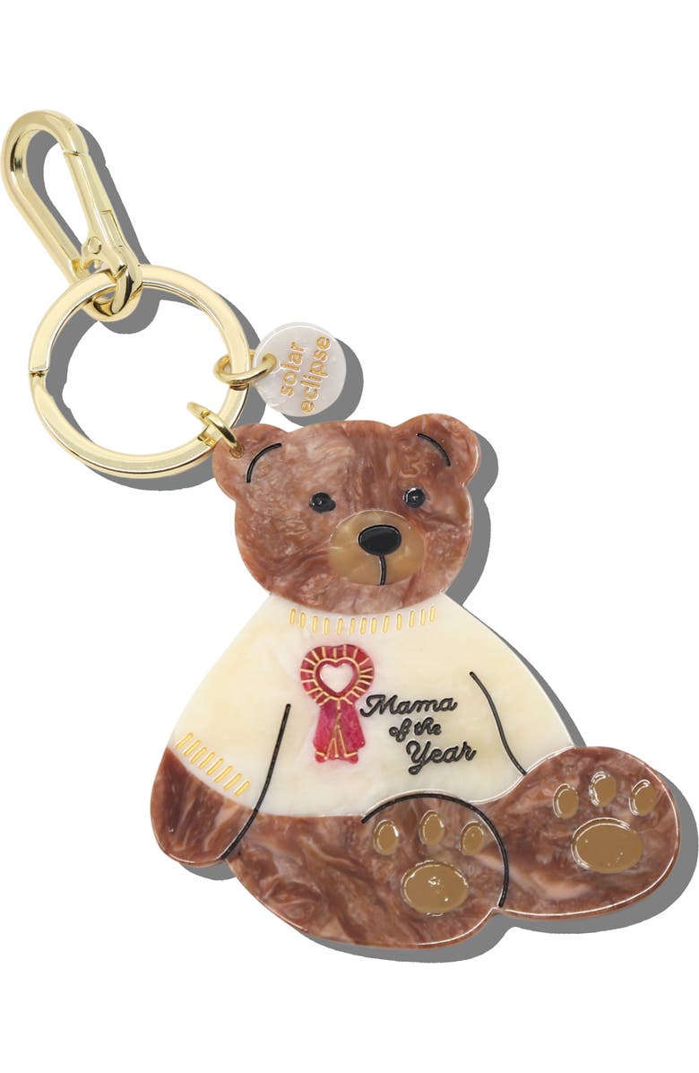 Solar Eclipse Mama Bear Hand Painted Key Chain Bag Charm, Main, color, Cream