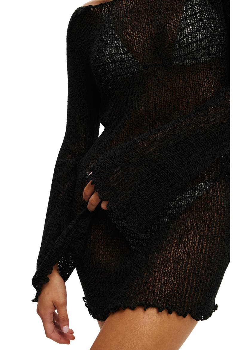 Women's Rumi Open Knit Mini Dress, Alternate, color, Black