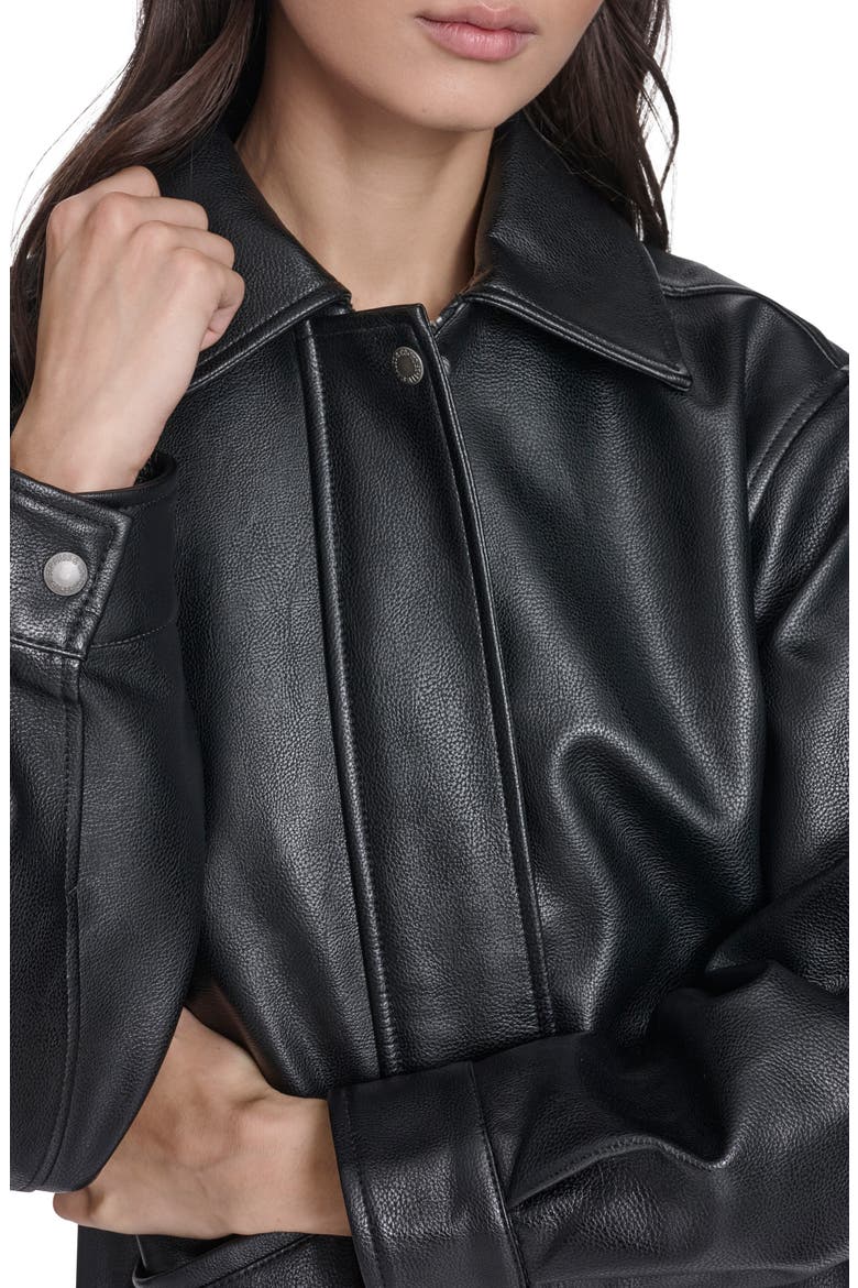 Relaxed Faux Leather Bomber Jacket, Alternate, color, BLACK