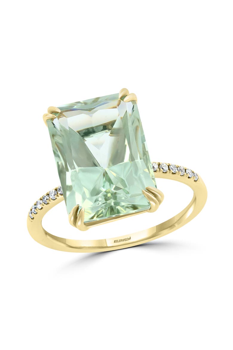 14K Yellow Gold Emerald Cut Green Amethyst & Diamond Ring, Main, color, 14K Gold