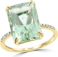 EFFY 14K Yellow Gold Emerald Cut Green Amethyst & Diamond Ring