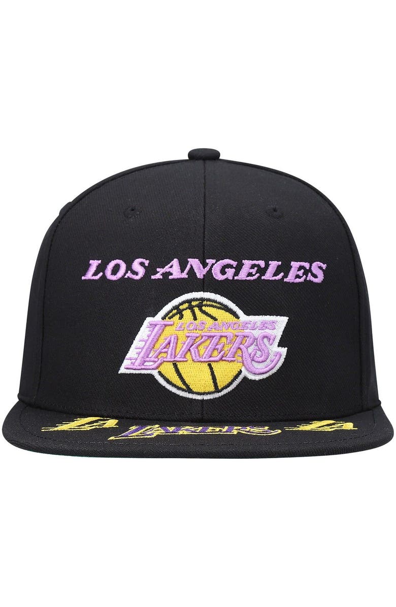 Mitchell & Ness Men's Mitchell & Ness Black Los Angeles Lakers Hardwood Classics Front Loaded Snapback Hat, Alternate, color, 