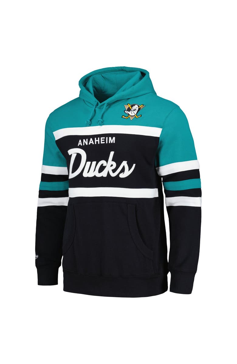 Mitchell & Ness Men's Mitchell & Ness Black/Teal Anaheim Ducks Head Coach Pullover Hoodie, Alternate, color, 
