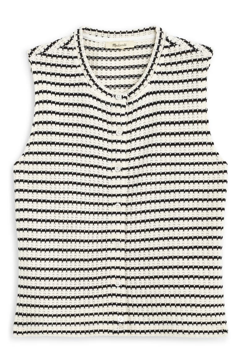Textured Knit Button Front Shell Top, Alternate, color, IVORY AND BLACK TUCK STITCH