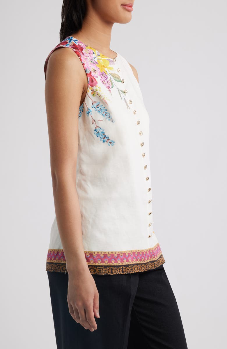 Elie Tahari The Annalise Linen Blouse, Alternate, color, Tiara Garden Print
