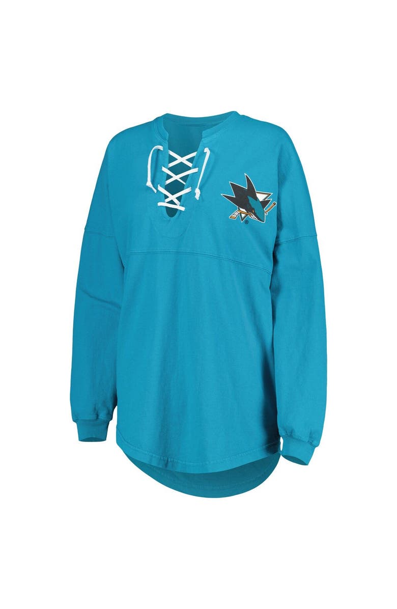 FANATICS Women's Fanatics Branded Teal San Jose Sharks Spirit Lace-Up V-Neck Long Sleeve Jersey T-Shirt, Alternate, color, Teal