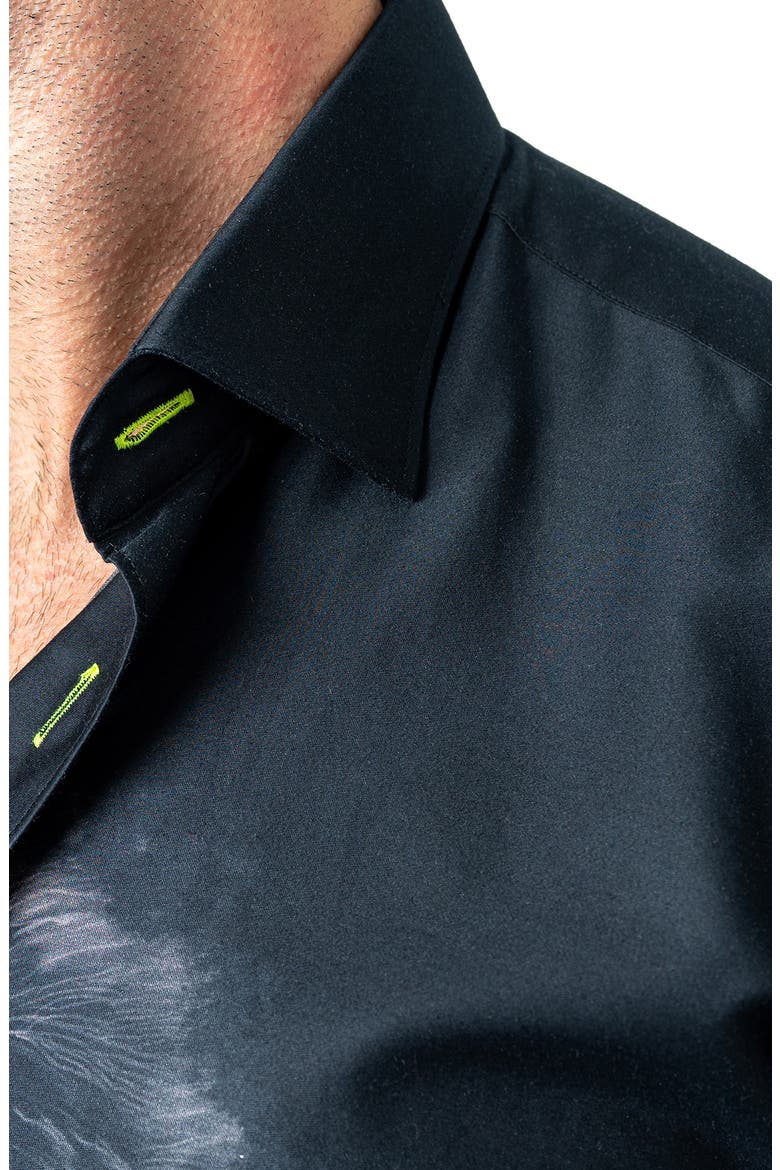 Fibonacci Love Lion Cotton Button-Up Shirt, Alternate, color, BLACK