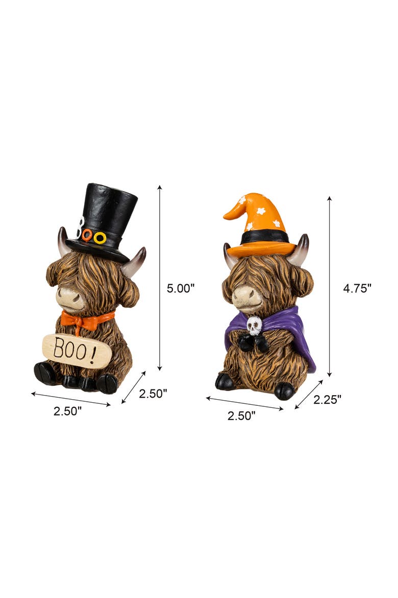 Set of 2 Halloween Resin Skull or Highland Cow Table Decor, Alternate, color, Brown