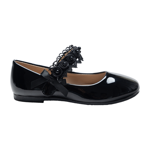 Tulleen Black Patent Rose Pearl Doily Flats In Black