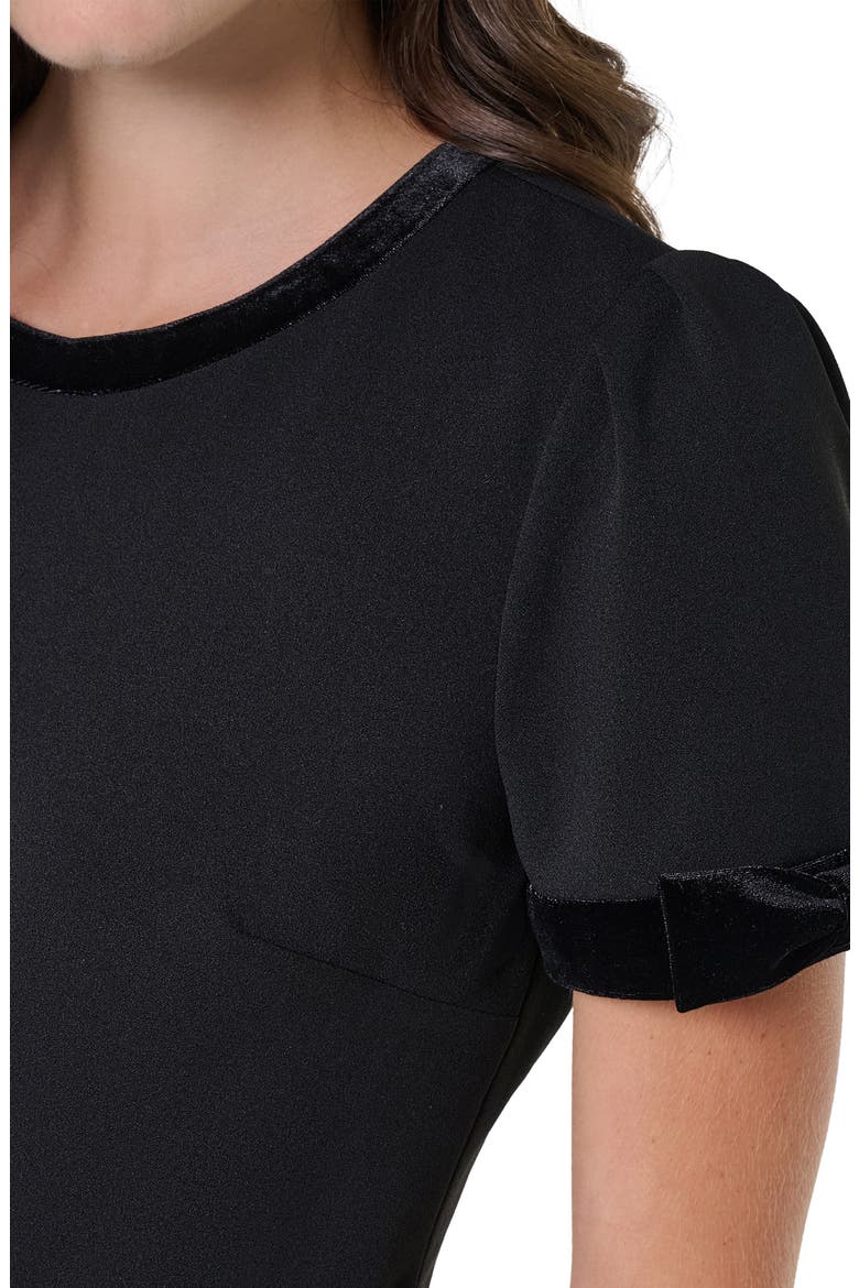 Velvet Detail Scuba Crepe Shift Minidress, Alternate, color, BLACK