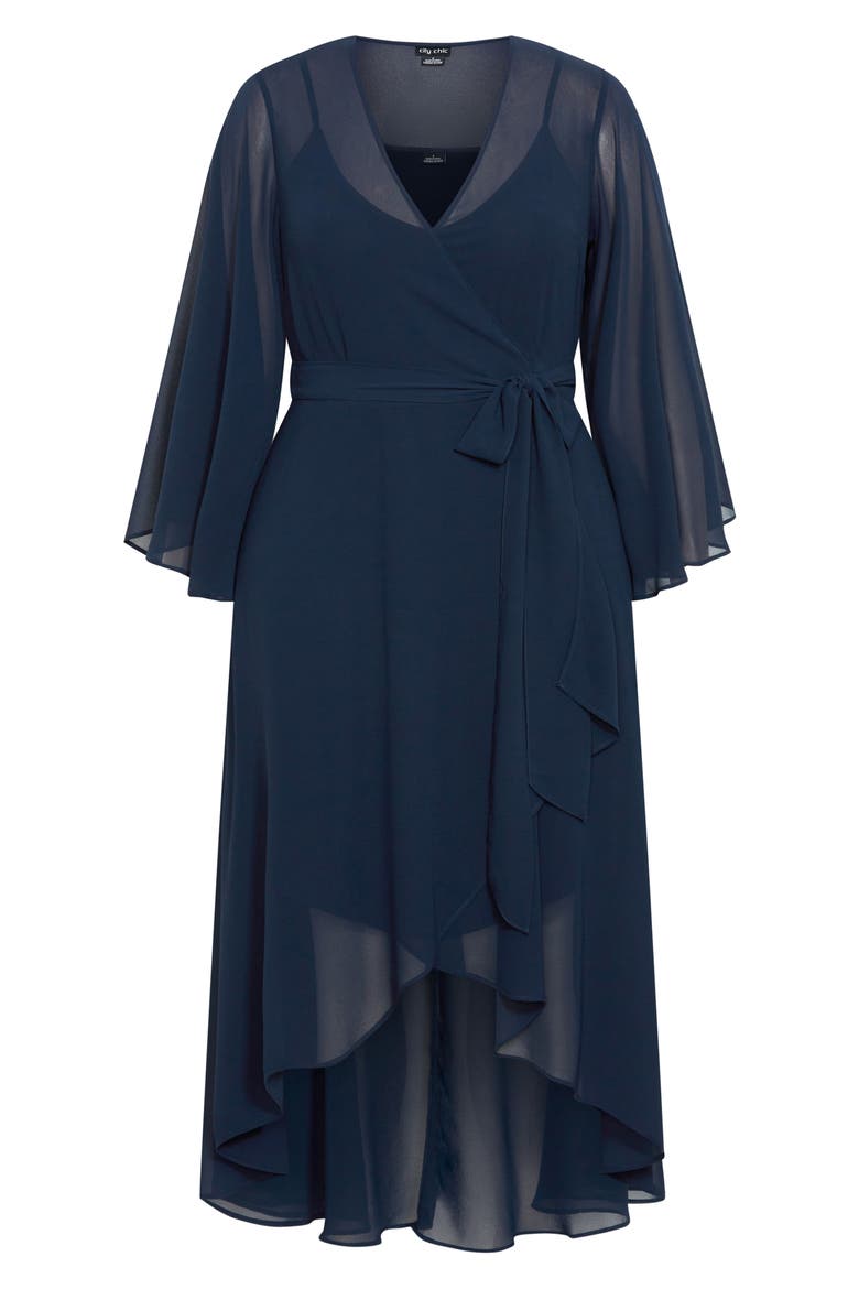 Fleetwood Long Sleeve Chiffon Wrap Dress, Alternate, color, TRUE NAVY