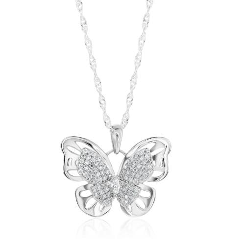 Donatello Gian Sterling Silver Moissanite Large Butterfly Necklace In Metallic