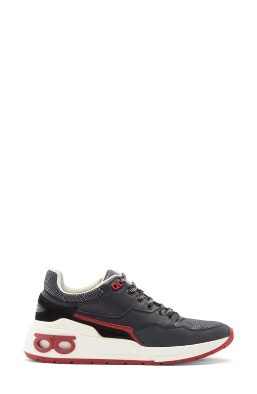 Ferragamo Leather And Fabric Low-top Sneakers In Black
