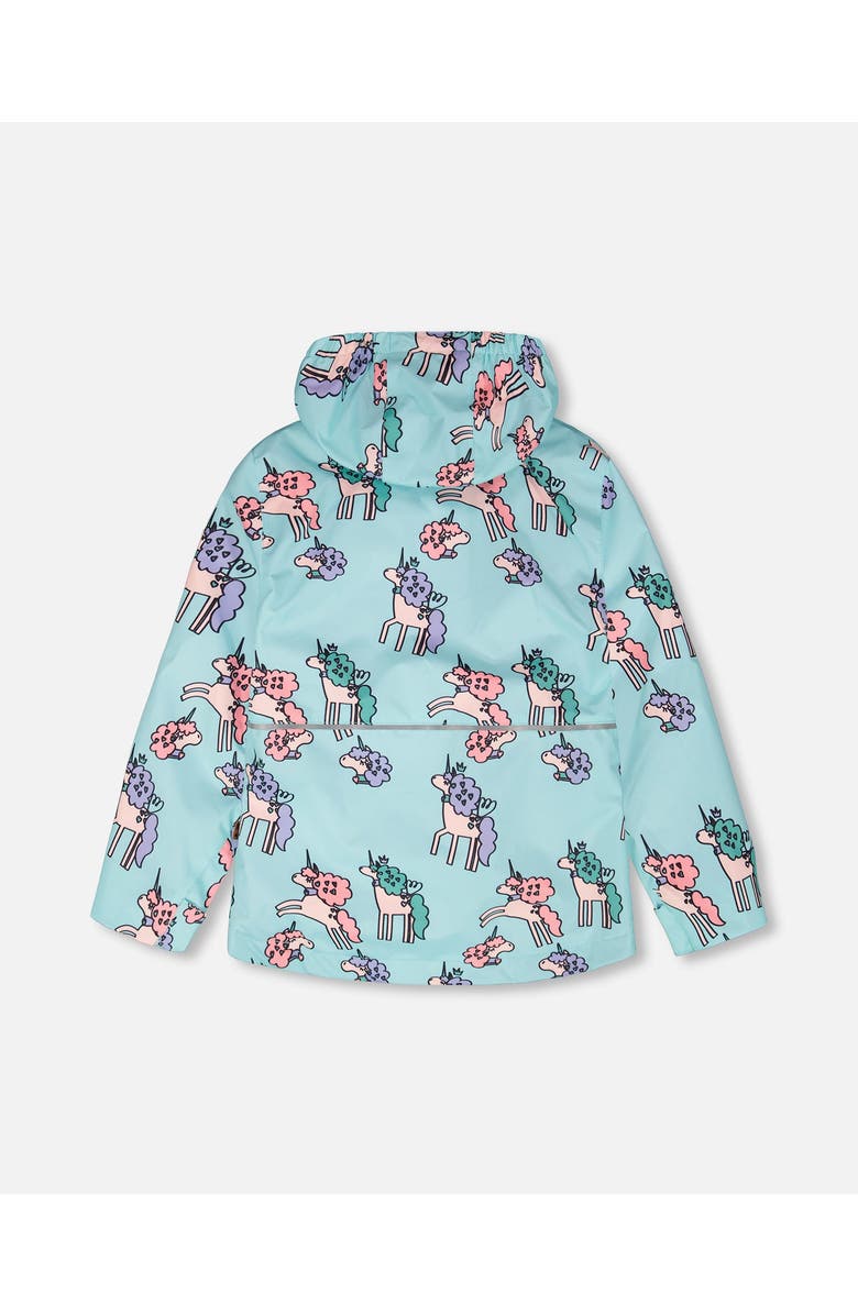 Deux par Deux 3-in-1 Two-Piece Mid-Season Outerwear with Solid Pants Set, Alternate, color, Blue Unicorn Print