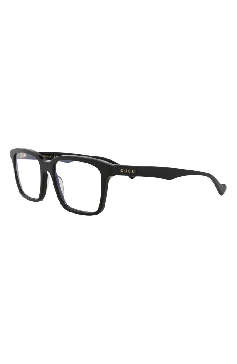 Gucci 55mm Rectangular Optical Glasses, Alternate, color, Black Black Transparent