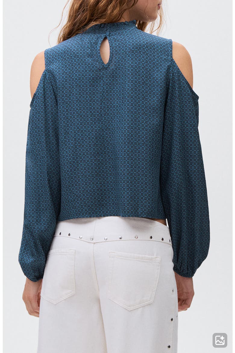 Print Cutout Top, Alternate, color, NAVY