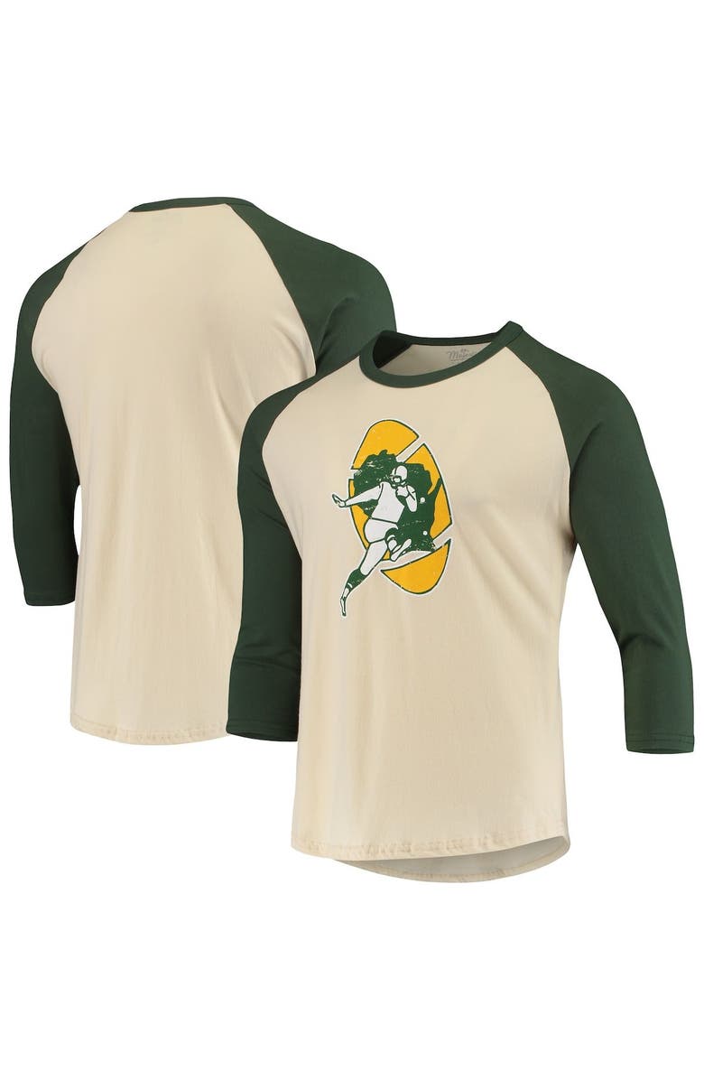 Majestic Threads Men's Majestic Threads Cream/Green Green Bay Packers Gridiron Classics Raglan 3/4-Sleeve T-Shirt, Main, color, 