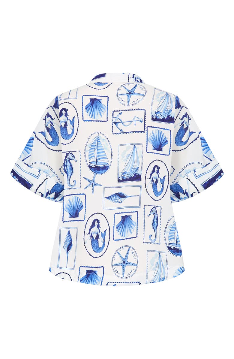 City Chic Liana Postcard Print Button-Up Shirt, Alternate, color, 