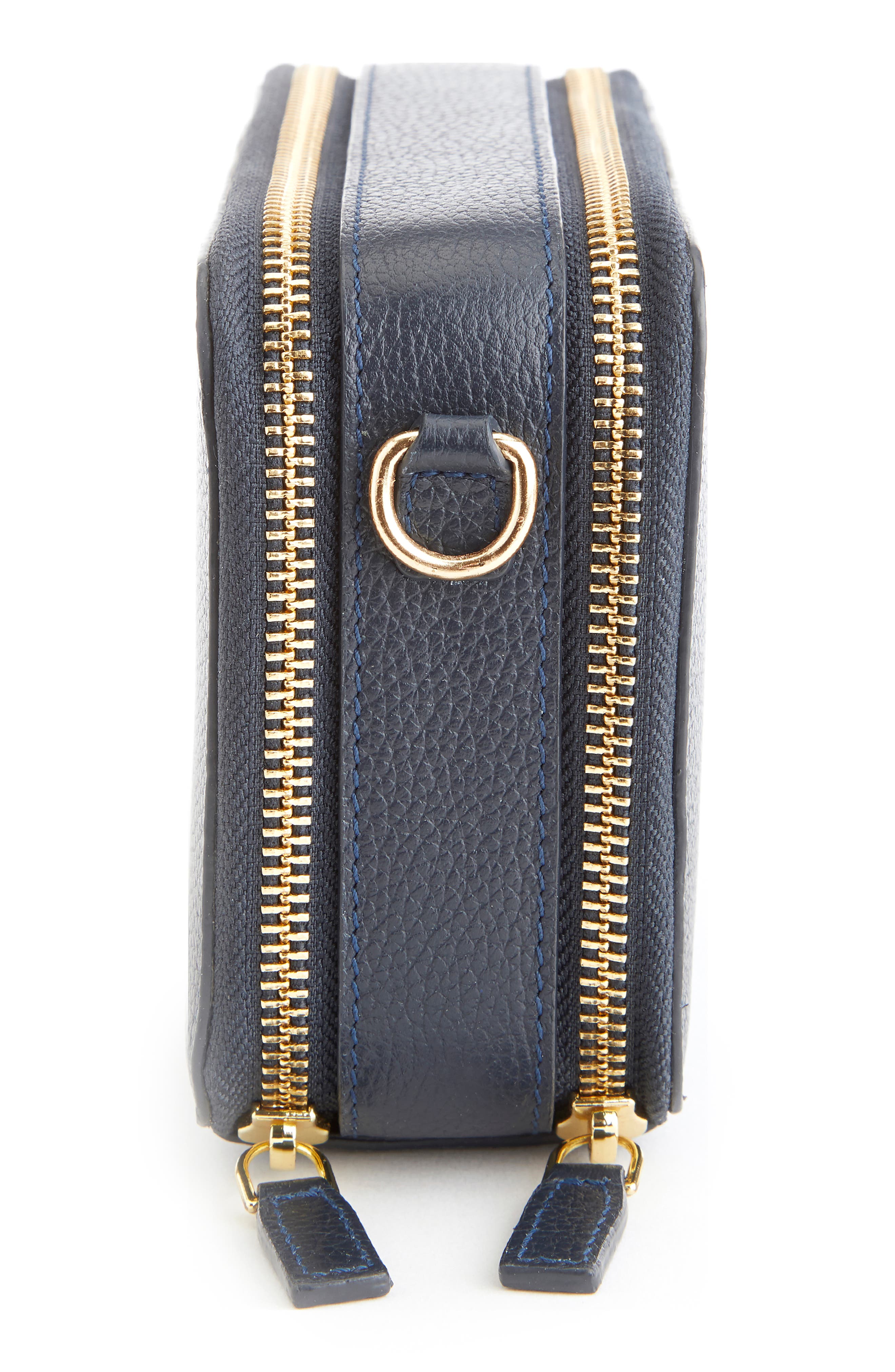 Personalized Leather Crossbody Camera Bag, Alternate, color, NAVY BLUE- DEBOSS