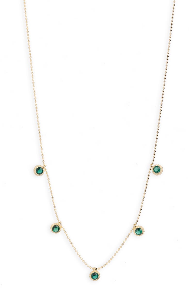 Argento Vivo Sterling Silver Cubic Zirconia Station Necklace, Main, color, Gold/ Green