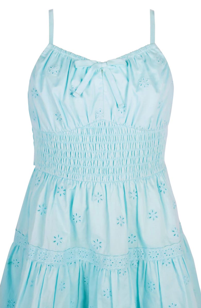 Zunie Kids' Eyelet Smocked Cotton Sundress, Alternate, color, Aqua