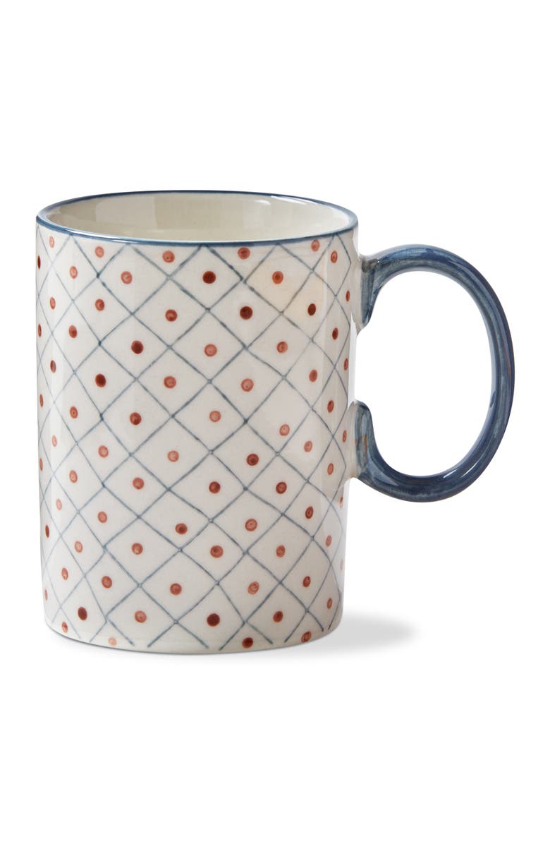 tag Stamped Grid Mug Multi Stoneware Everyday, Main, color, White