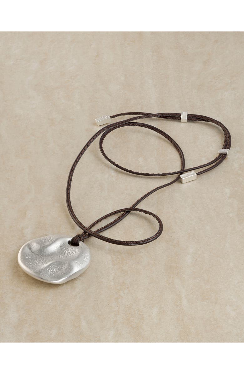 Reiss Orla Leather Cord Pendant Necklace, Alternate, color, Silver Tone / Brown