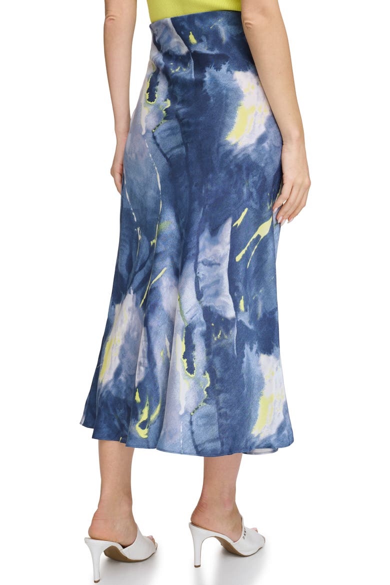 Printed Satin Midi Skirt, Alternate, color, FLUORO YELLOW/ INKY BLUE MULTI