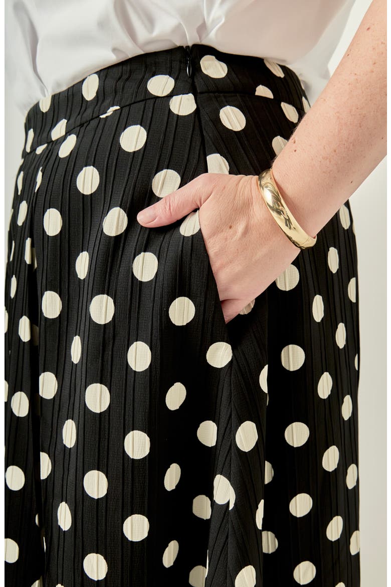 Polka Dot Pleated Midi Skirt, Alternate, color, BLACK