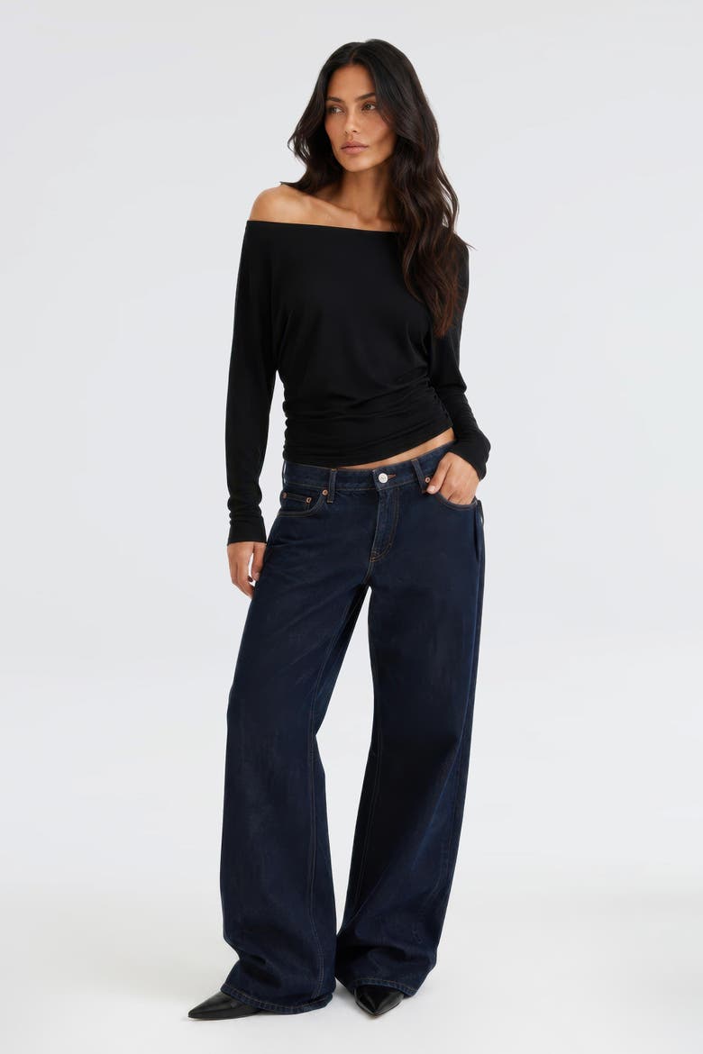 Luna Off-Shoulder Draped Long Sleeve Stretch Top, Alternate, color, Black
