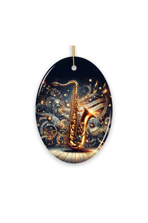Golden Saxophone Cosmic Melody Ceramic Ornament