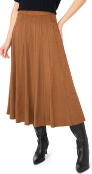 Halogen® Panelled Pintuck Faux Suede Midi Skirt