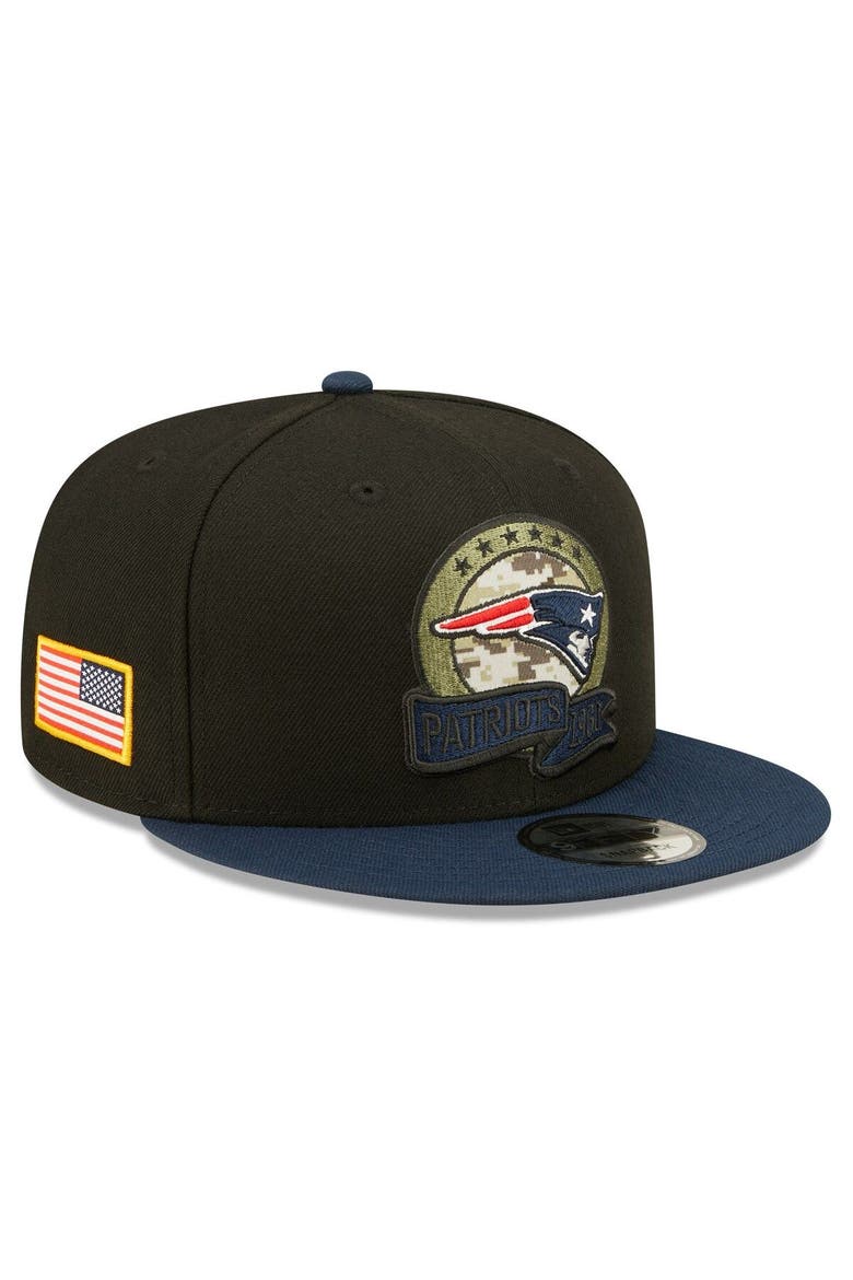 Men's New Era Black/Navy New England Patriots 2022 Salute To Service 9FIFTY Snapback Hat, Main, color, Black