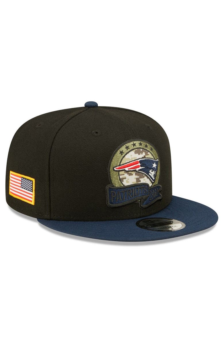 New Era Men's New Era Black/Navy New England Patriots 2022 Salute To Service 9FIFTY Snapback Hat, Main, color, 