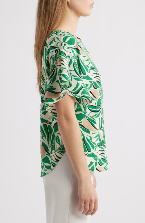 Anne Klein Boat Neck Flutter Sleeve Top In Tropical Green Multi