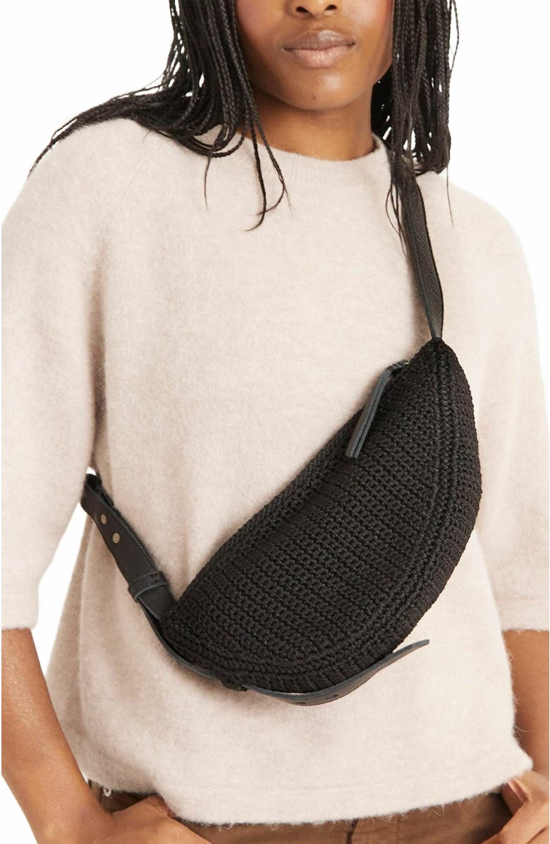 The Sak Tess Sling Leather Bag, Alternate, color, Black Crochet