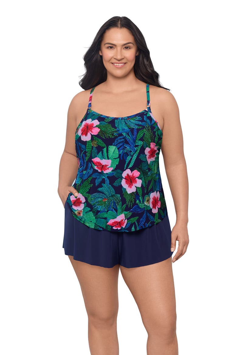 Farrah Scoopneck Swim Romper with Pockets, Main, color, Jungle Oasis